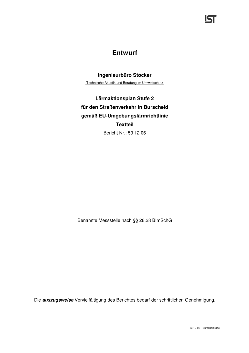 53 12 06T Burscheid.Doc Ingenieurbüro Stöcker - 2 - Technische Akustik Und Beratung Im Umweltschutz