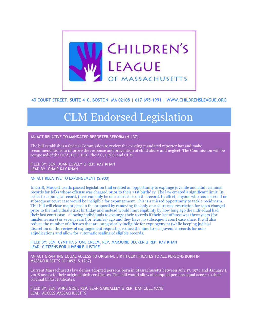 CLM Endorsed Legislation