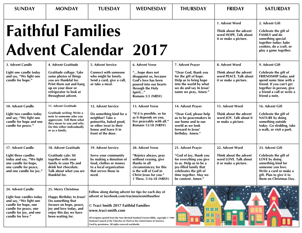 Faithful Families Advent Calendar 2017