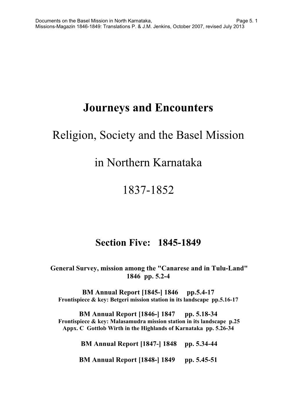 Journeys and Encounters Religion, Society and the Basel Mission In