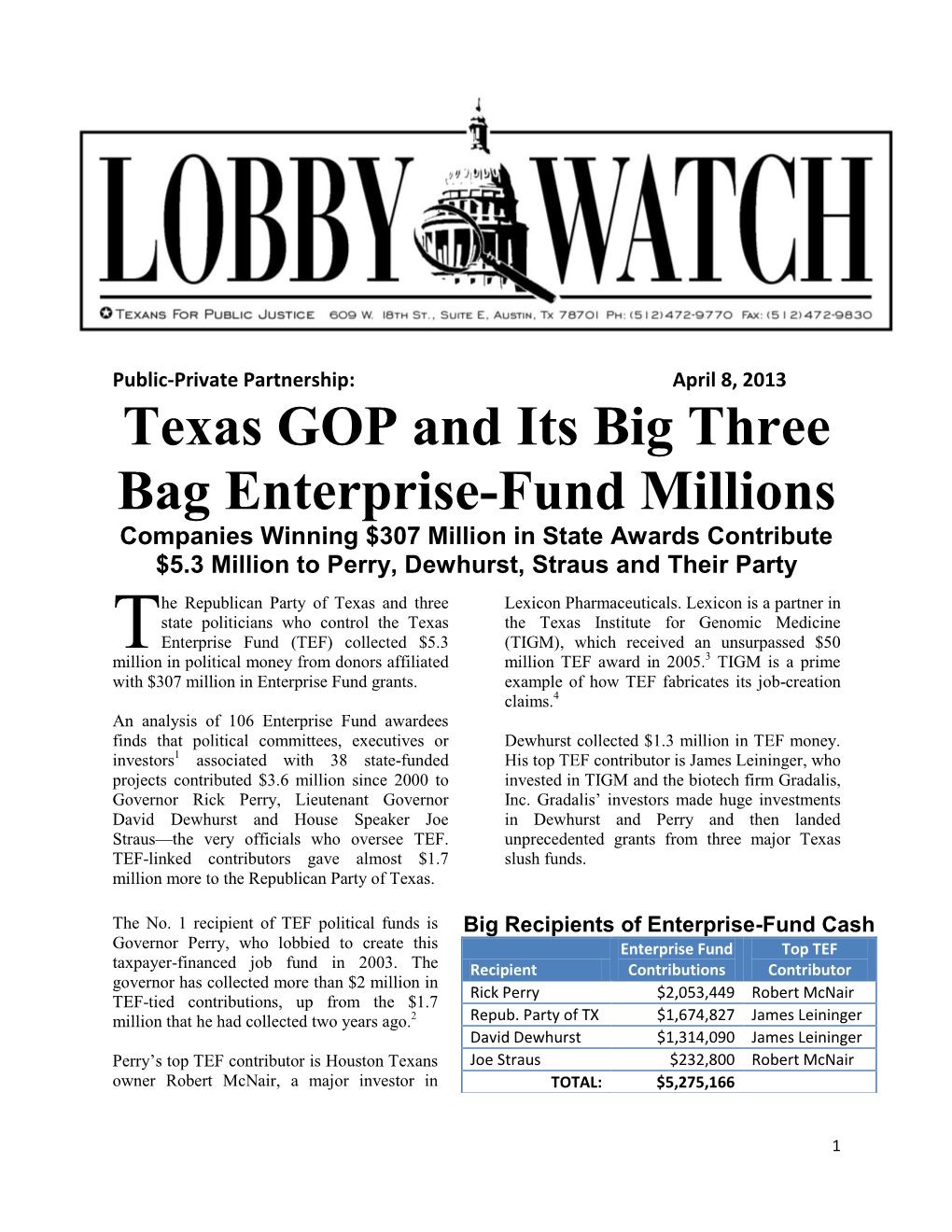 Texas GOP and Its Big Three Bag Enterprise-Fund Millions