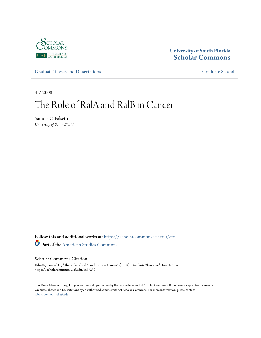 The Role of Rala and Ralb in Cancer Samuel C