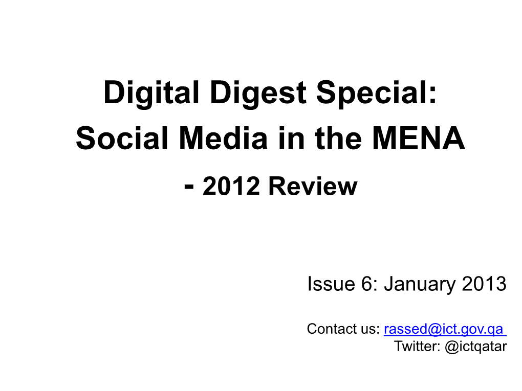 Digital Digest Special: Social Media in the MENA - 2012 Review