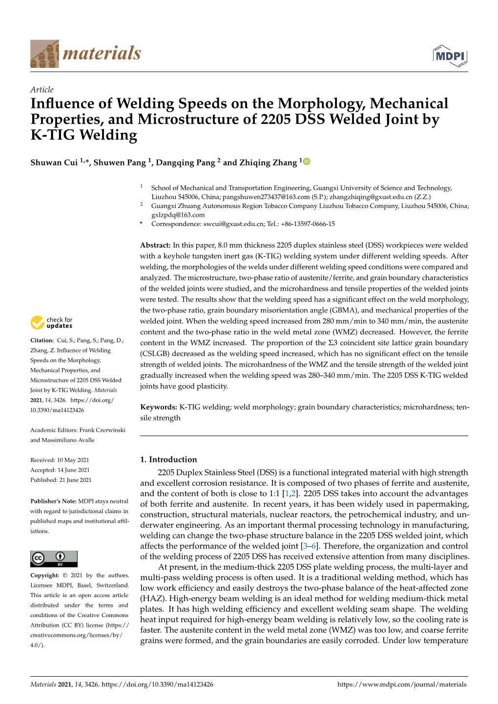 Influence of Welding Speeds on the Morphology, Mechanical Properties