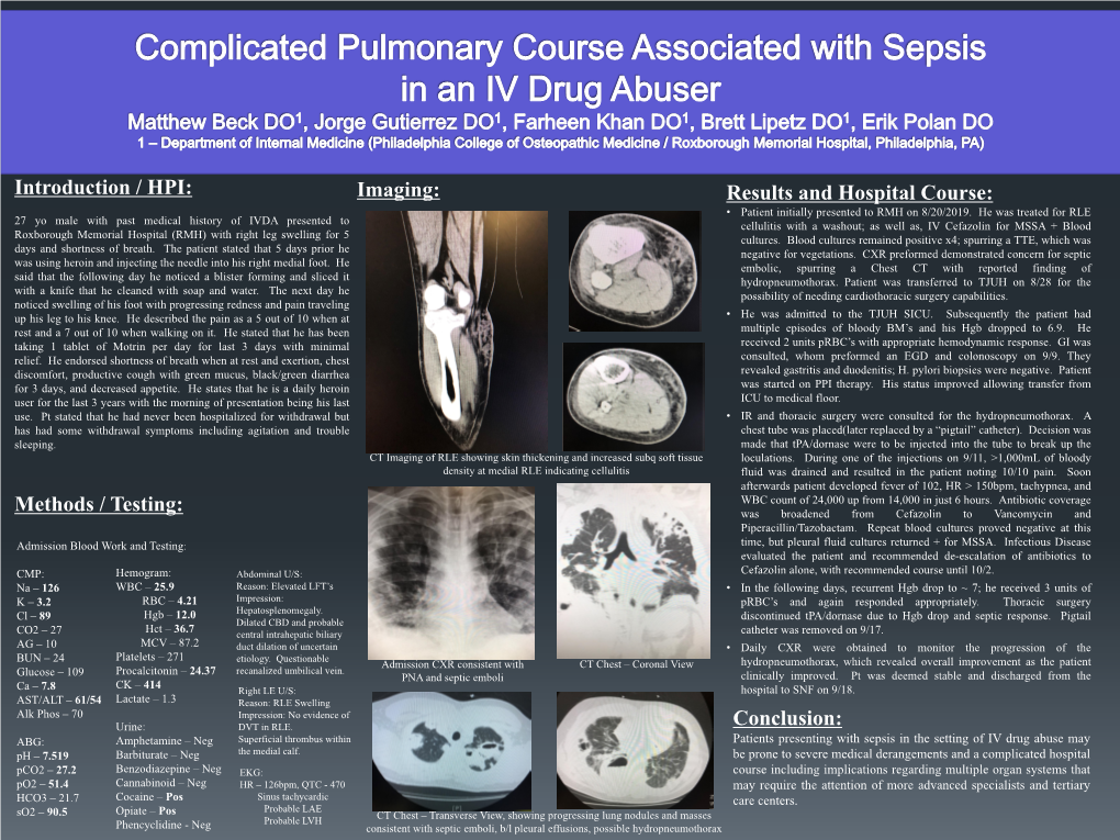 Imaging: Results and Hospital Course: • Patient Initially Presented to RMH on 8/20/2019