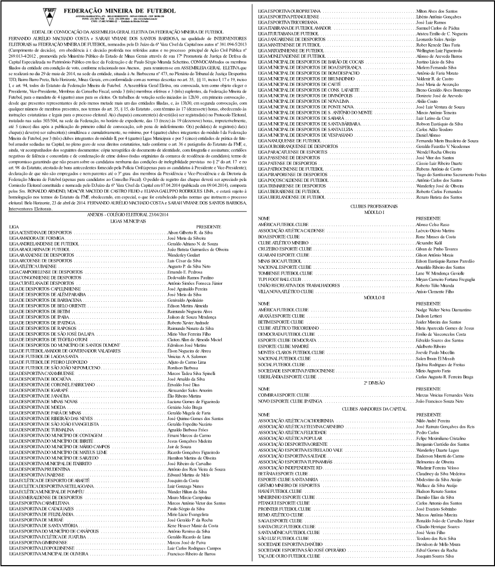Edital De Convocação Da Assembleia Geral Eletiva Da Federação Mineira De Futebol Liga Ituiutabana De Futebol