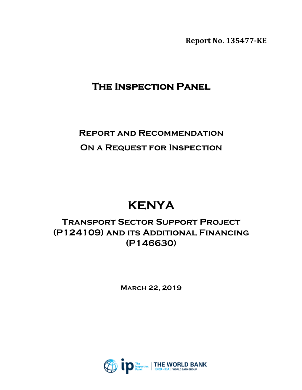 Inspection Panel Report and Recommendation on a Request for Inspection