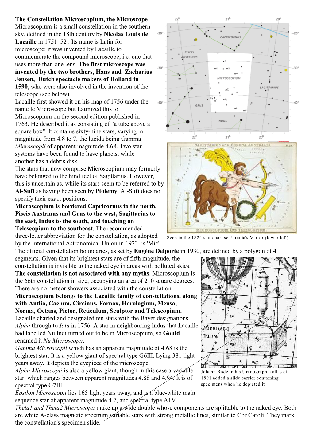 The Constellation Microscopium, the Microscope Microscopium Is A