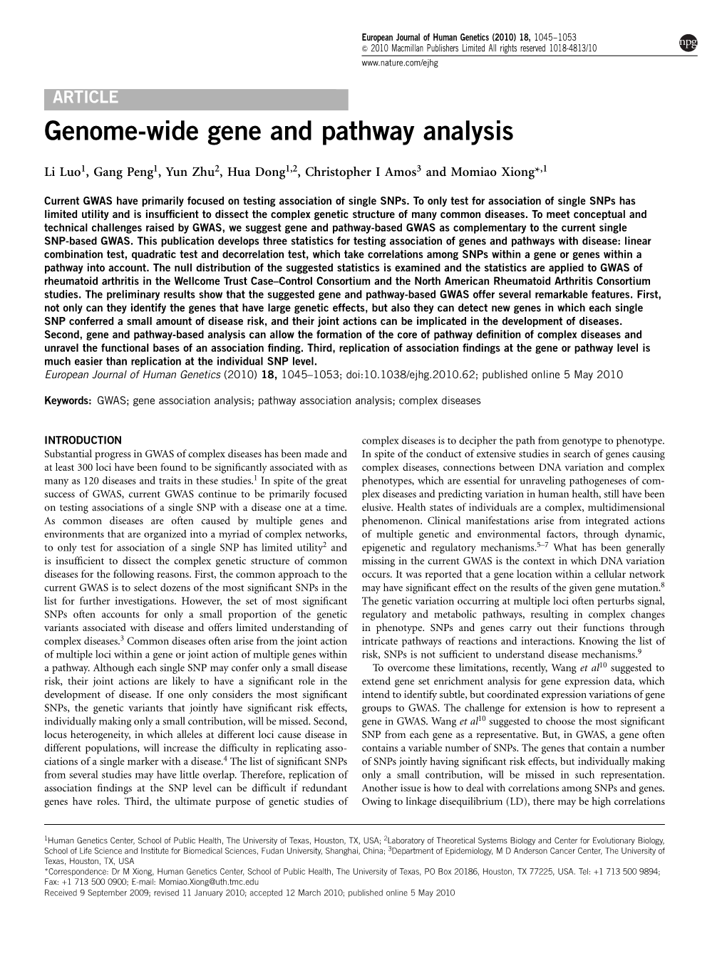 Genome-Wide Gene and Pathway Analysis