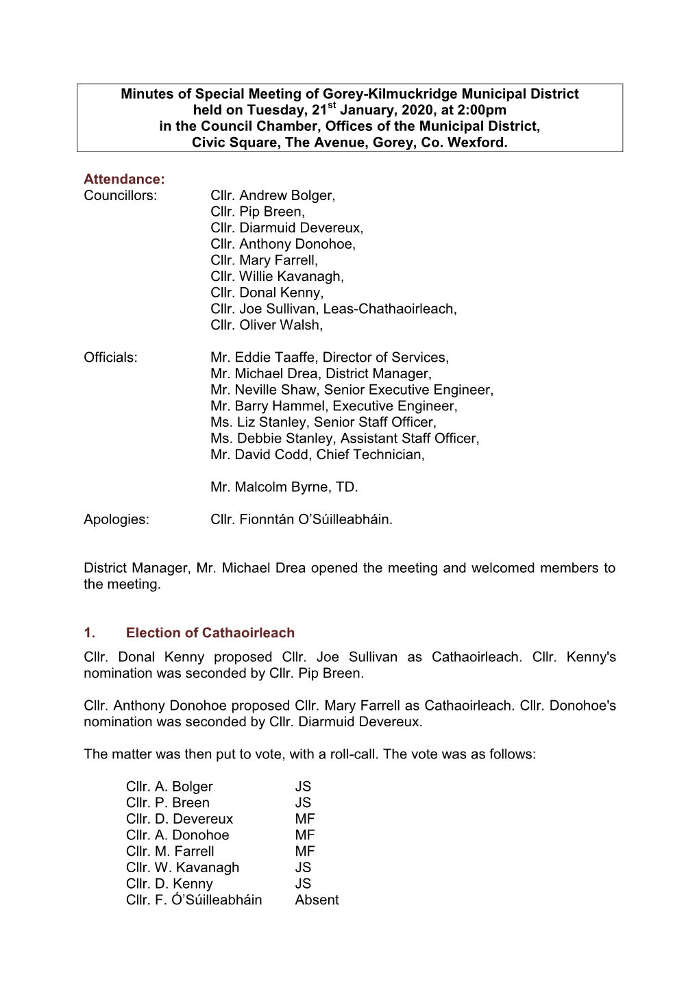 Gorey-Kilmuckridge Municipal District Meetings