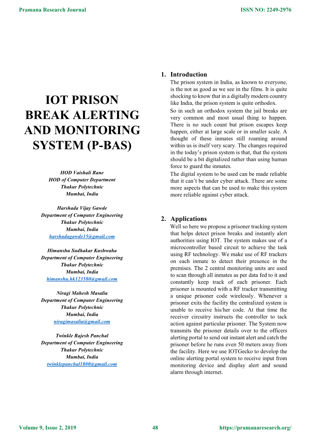 Iot Prison Break Alerting and Monitoring System (P-Bas)