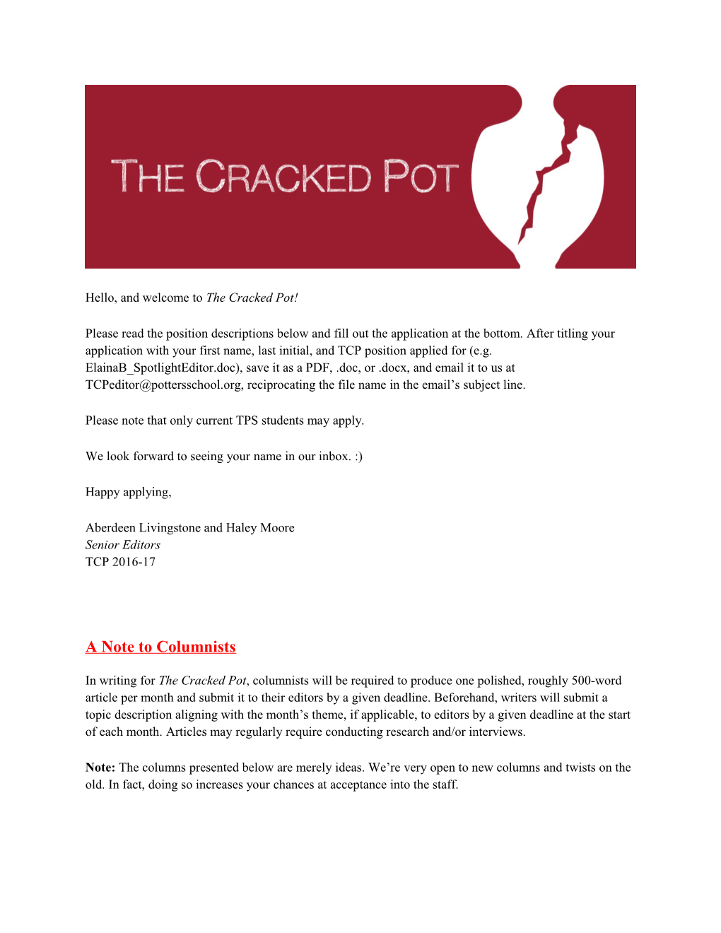 Hello, and Welcome to the Cracked Pot!