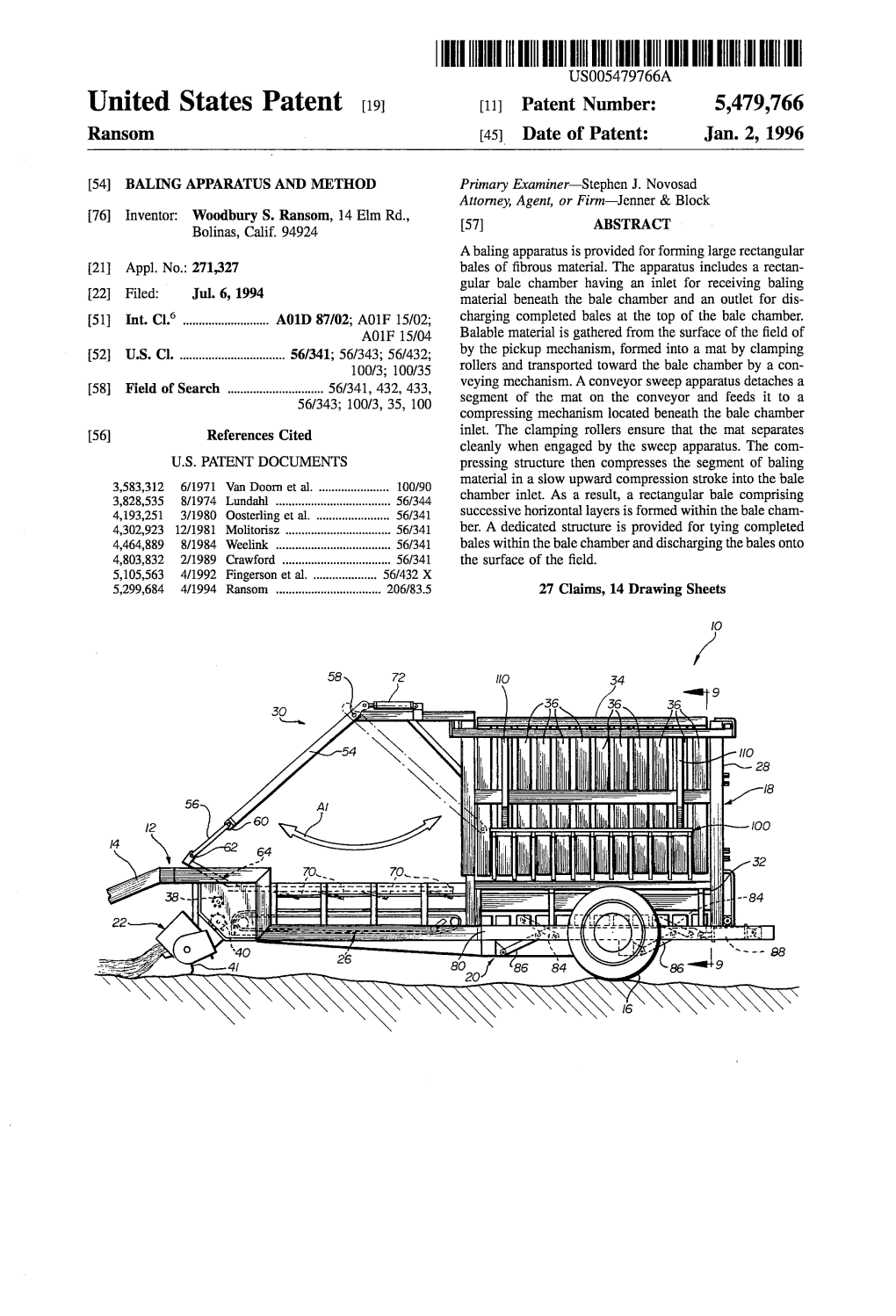 IIIHIII USOO5479766A United States Patent (19) 11 Patent Number: 5,479,766 Ransom (45) Date of Patent: Jan