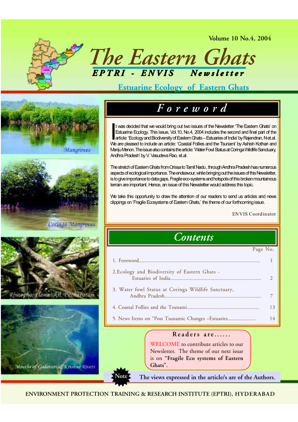 The Eastern Ghats EPTRI - ENVIS Newsletter Estuarine Ecology of Eastern Ghats Foreword