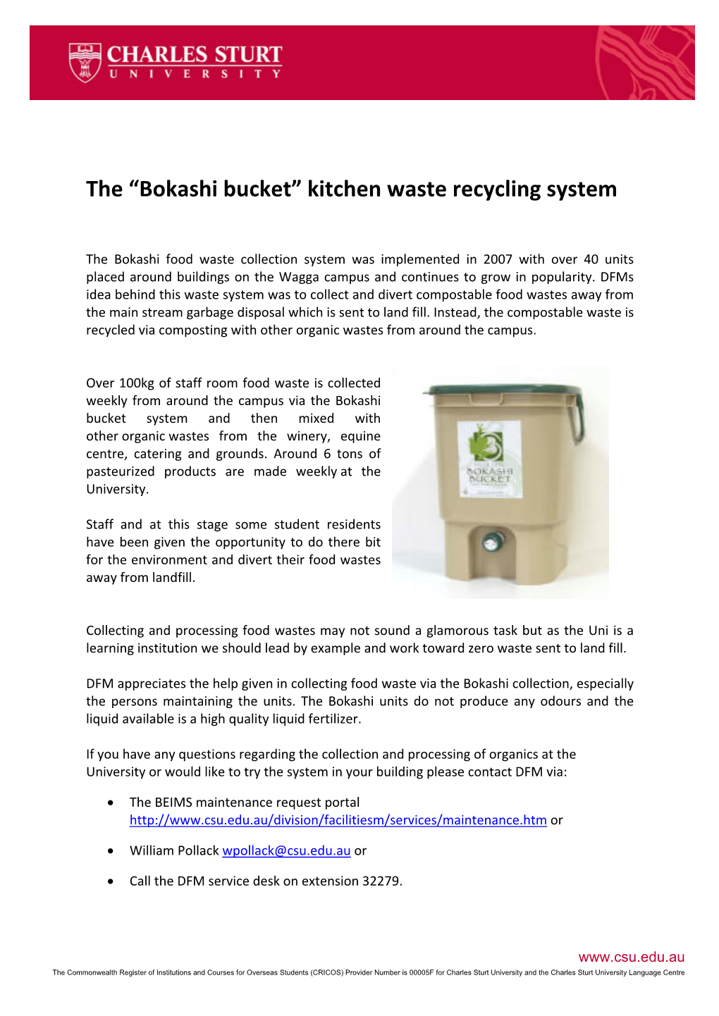 The “Bokashi Bucket” Kitchen Waste Recycling System
