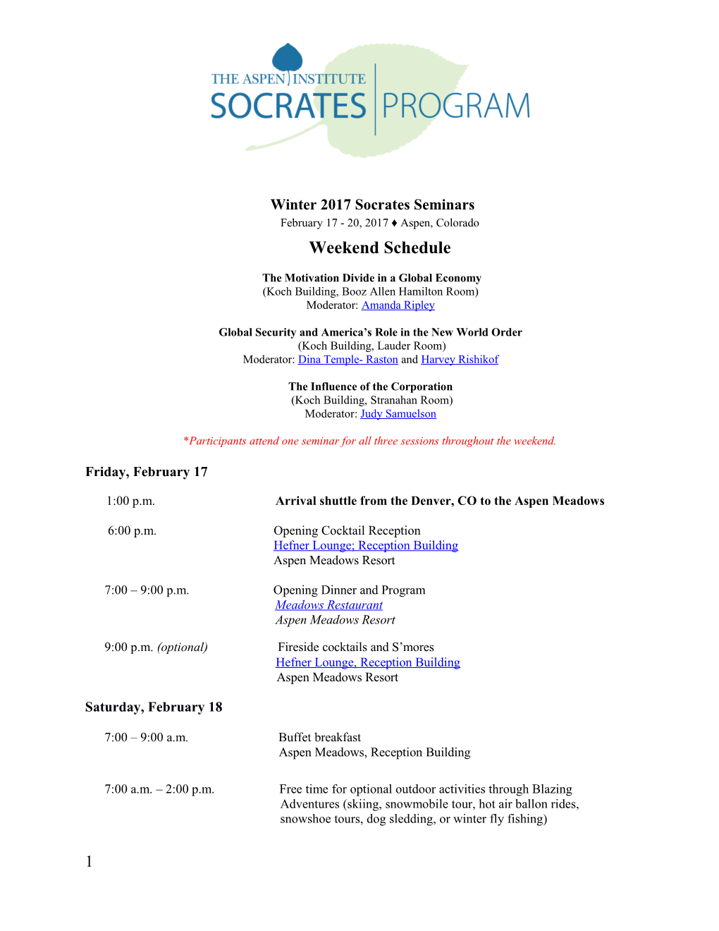 Winter 2017 Socrates Seminars