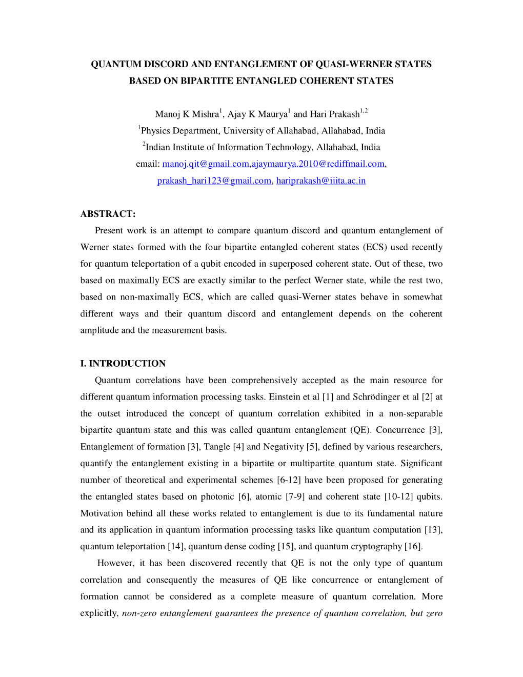 Quantum Discord and Entanglement of Quasi-Werner States Based on Bipartite Entangled Coherent States