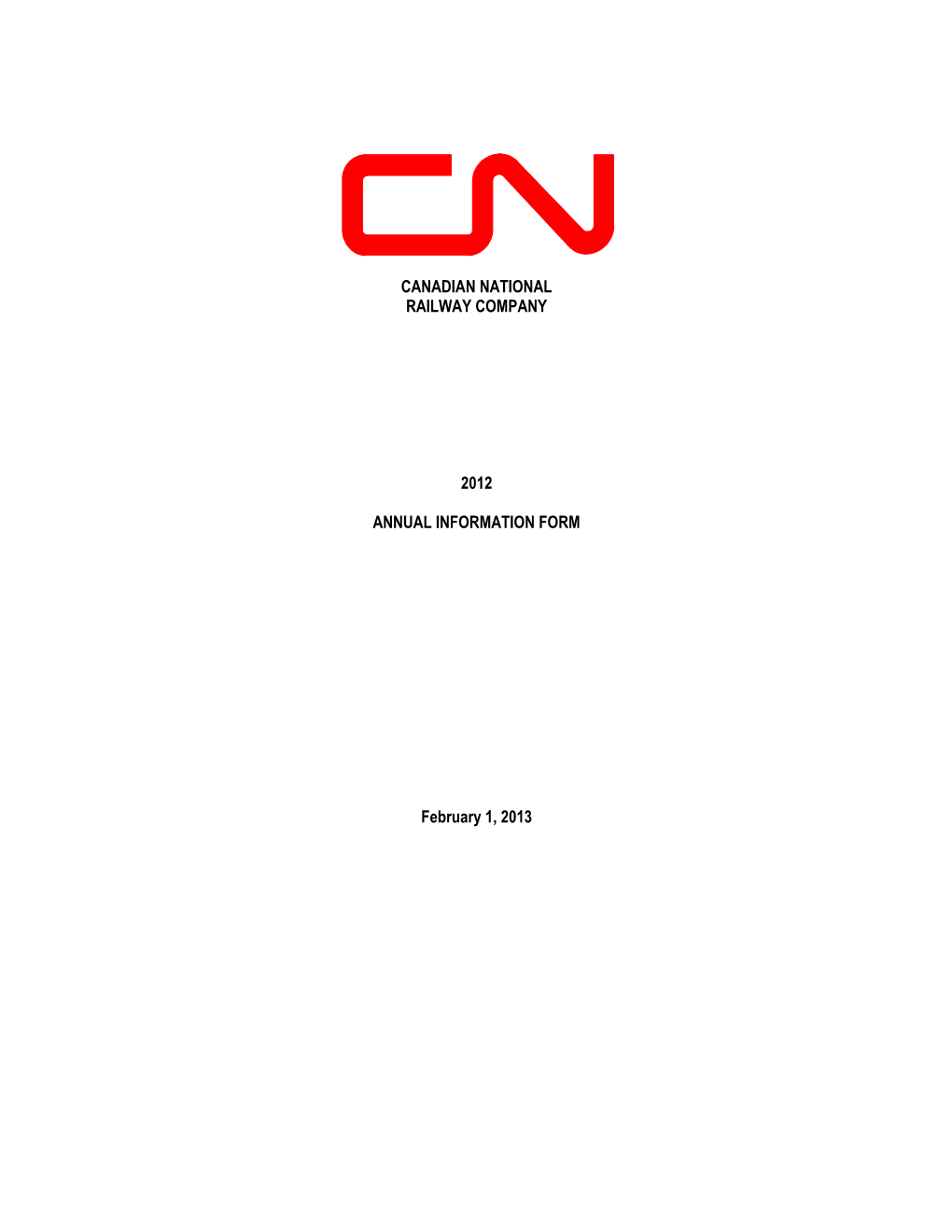 Canadian National Railway Company 2012 Annual