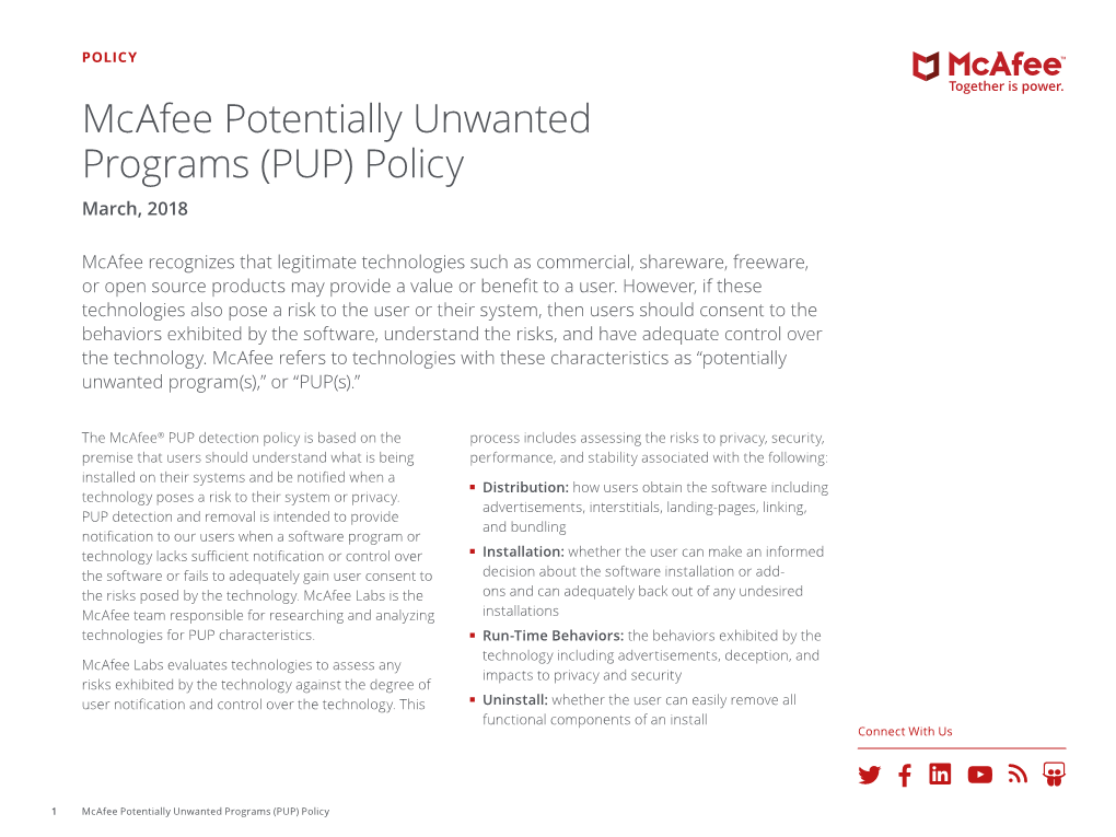 Mcafee Potentially Unwanted Programs (PUP) Policy March, 2018