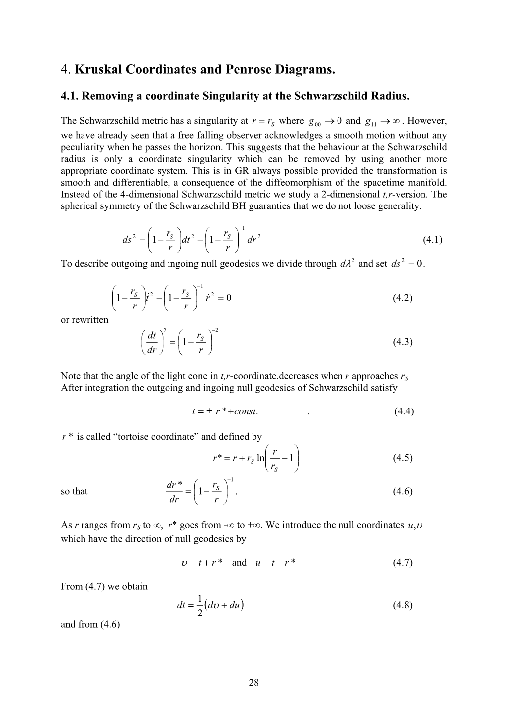 4. Kruskal Coordinates and Penrose Diagrams