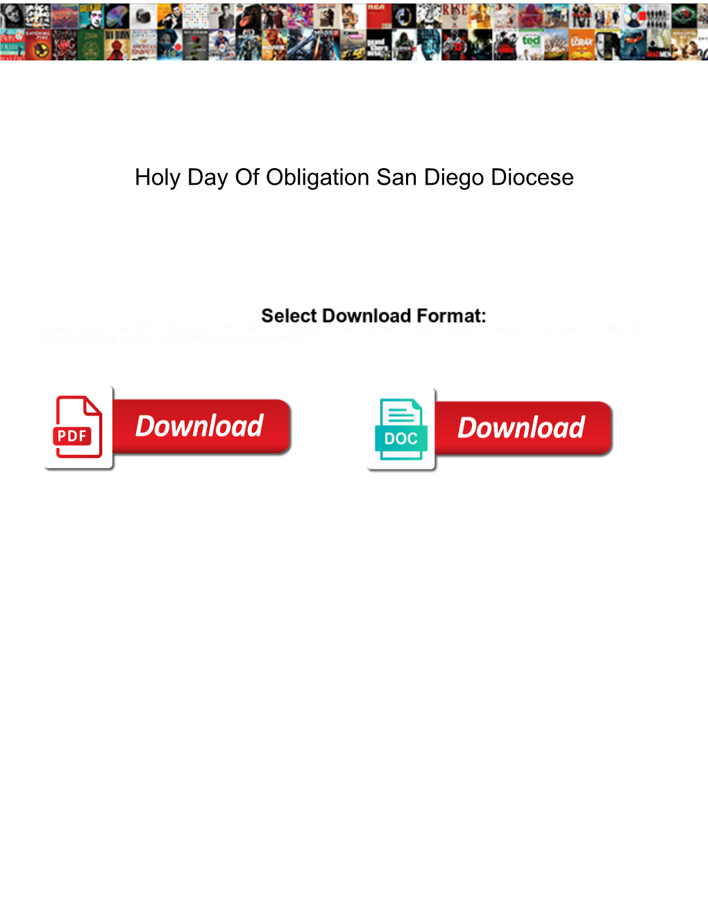 Holy Day of Obligation San Diego Diocese