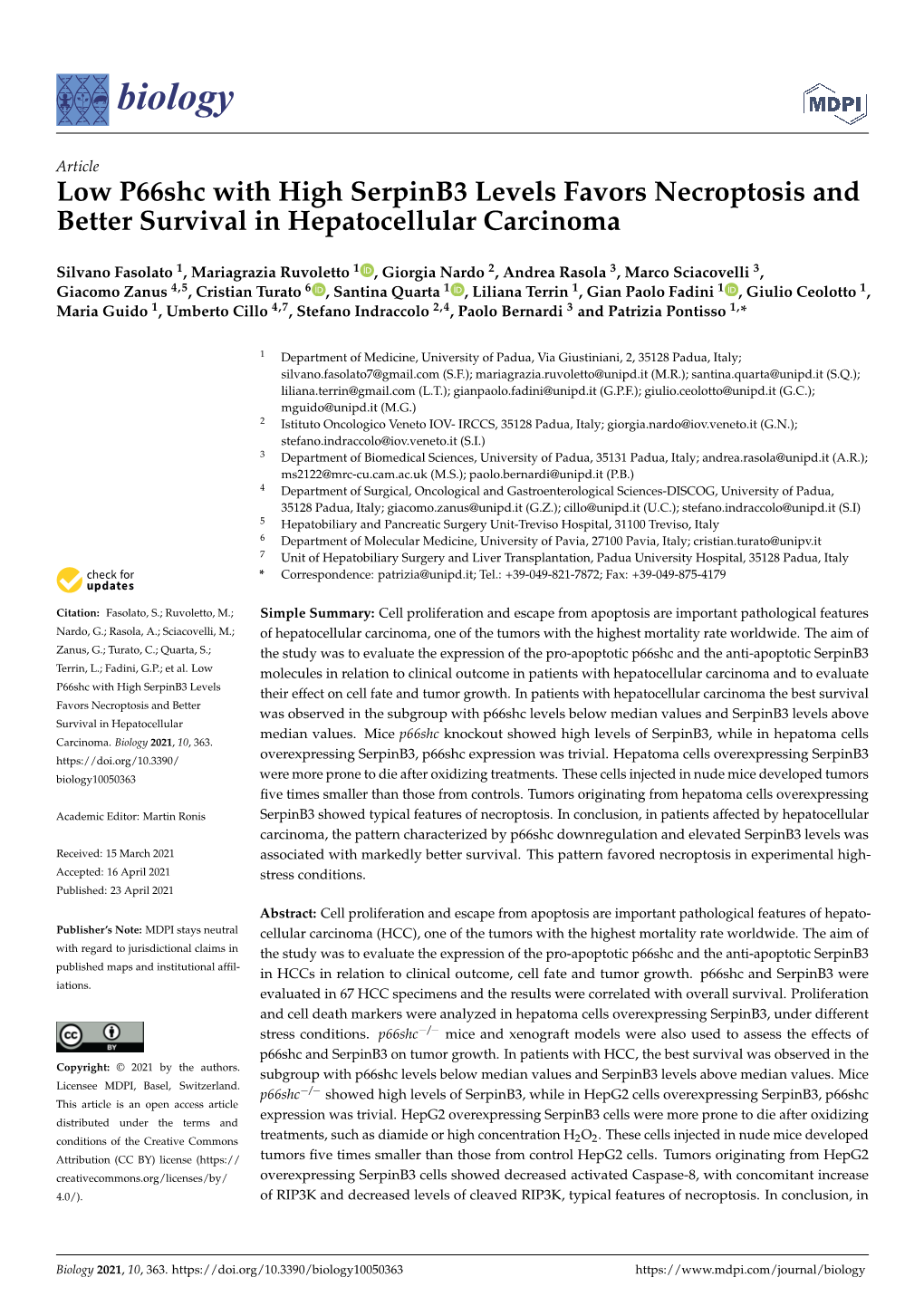 Low P66shc with High Serpinb3 Levels Favors Necroptosis and Better Survival in Hepatocellular Carcinoma