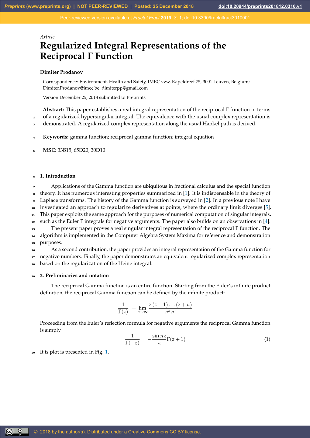 Regularized Integral Representations of the Reciprocal Function