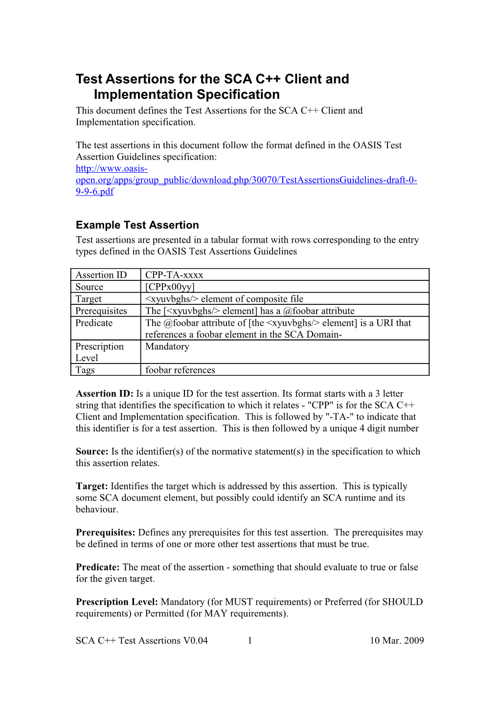 This Document Is a First Proposal for the Form of the Outputs from the SCA Assembly Testing s1