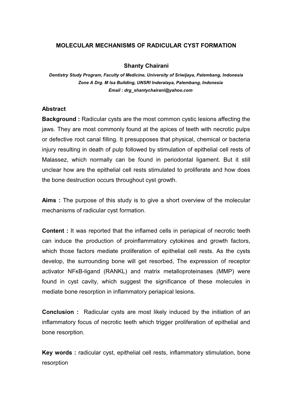 Molecular Mechanism of Radicular Cyst Formation