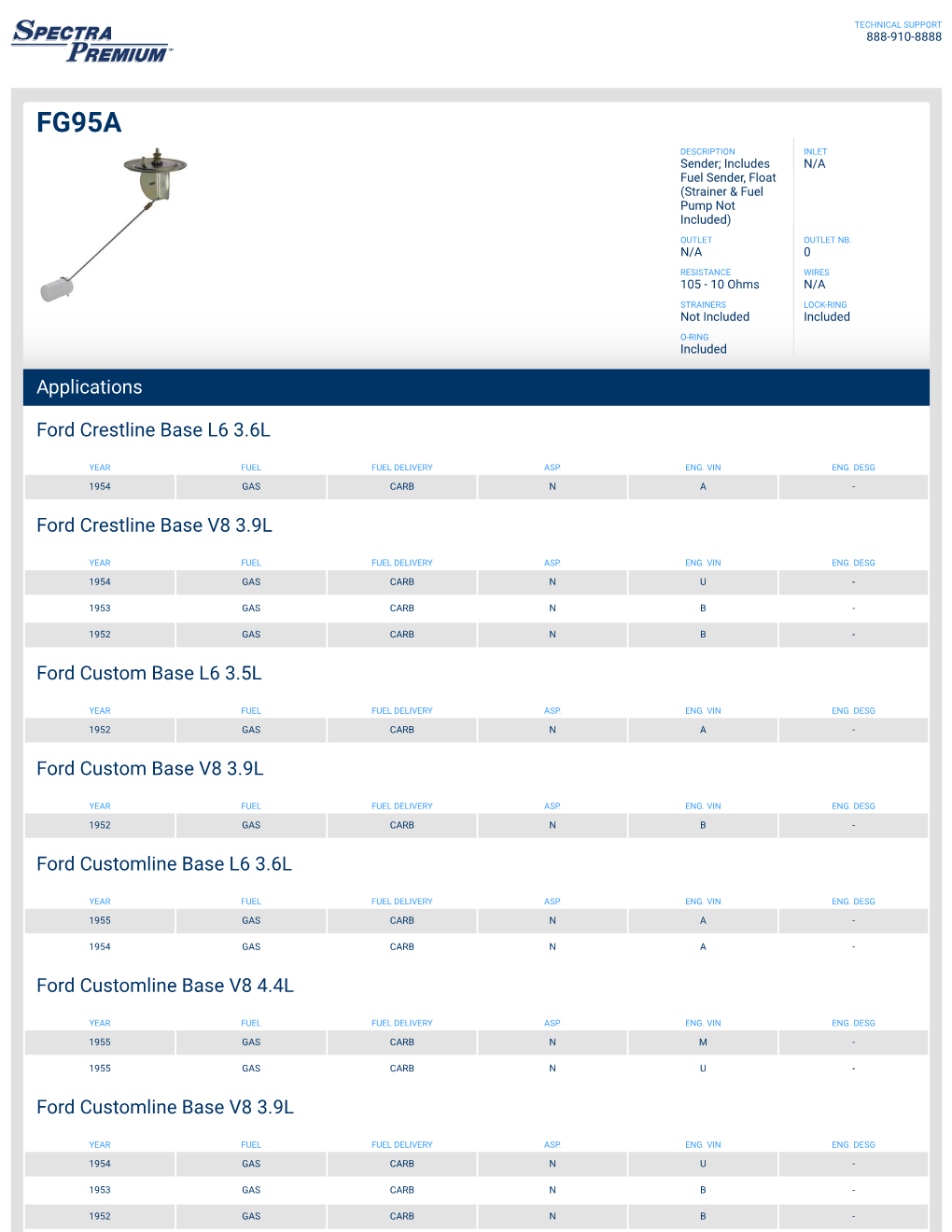 Applications Ford Crestline Base L6 3.6L Ford