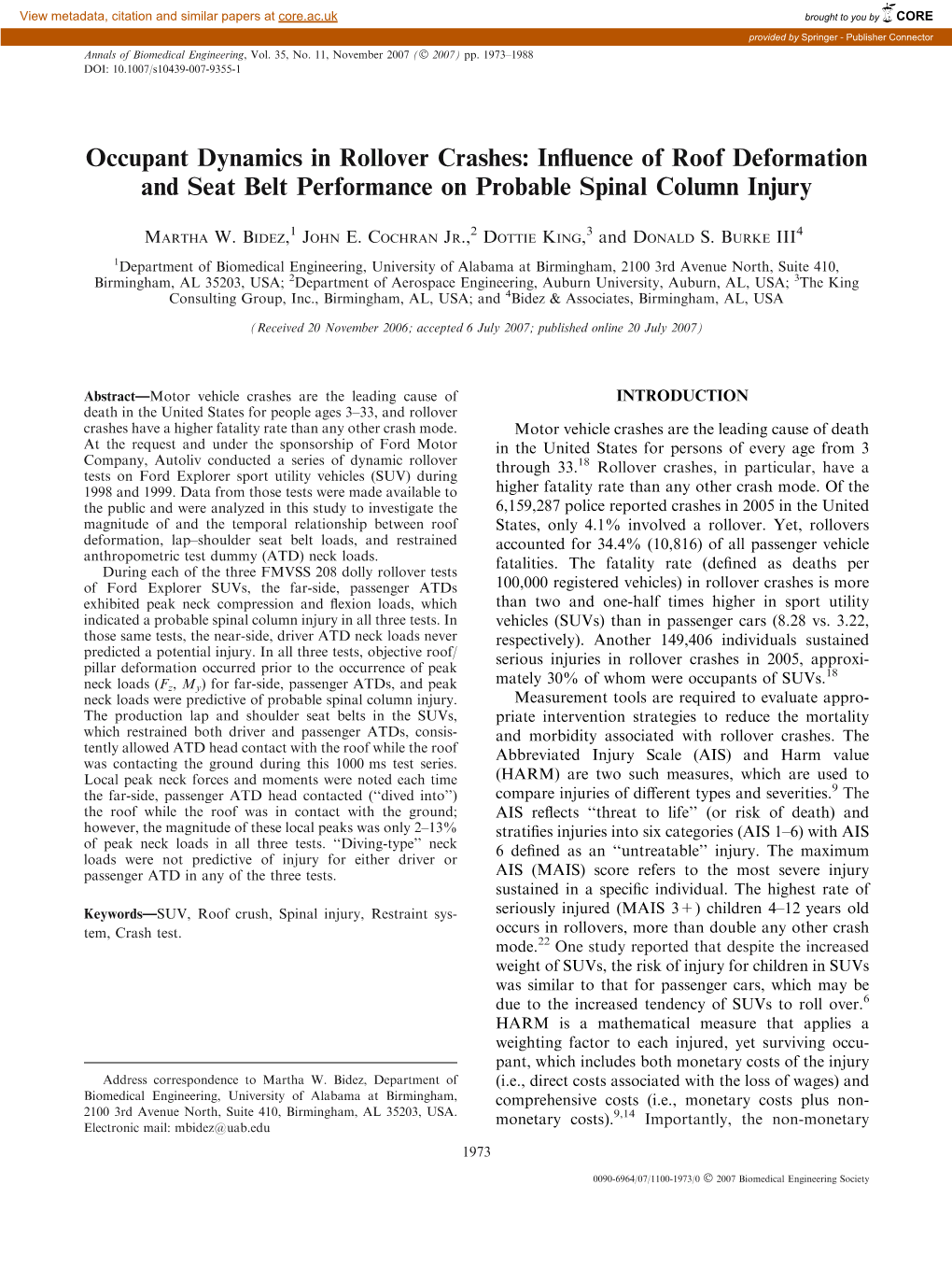 Occupant Dynamics in Rollover Crashes: Influence of Roof