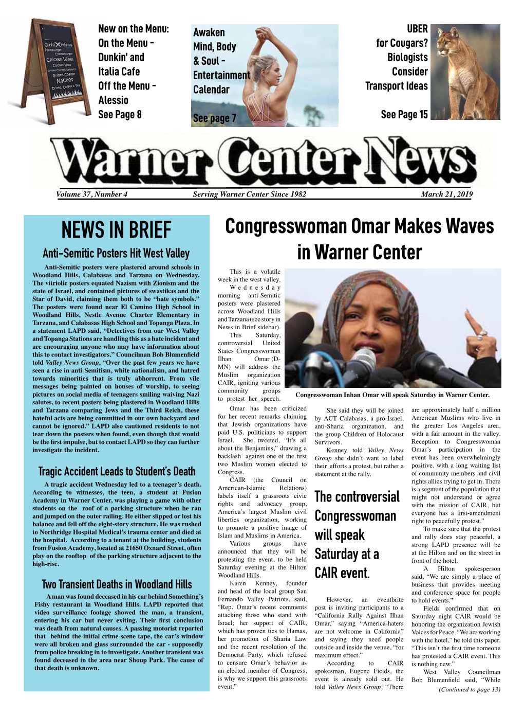 Warner Center News and Las Virgenes Enterprise Are Published Weekly by Kathleen Follow Your Heart Leonis Adobe Sterling