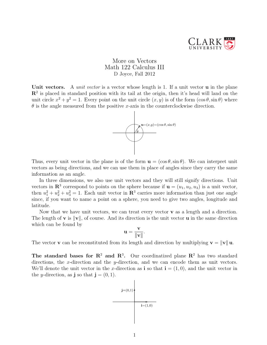 More on Vectors Math 122 Calculus III D Joyce, Fall 2012