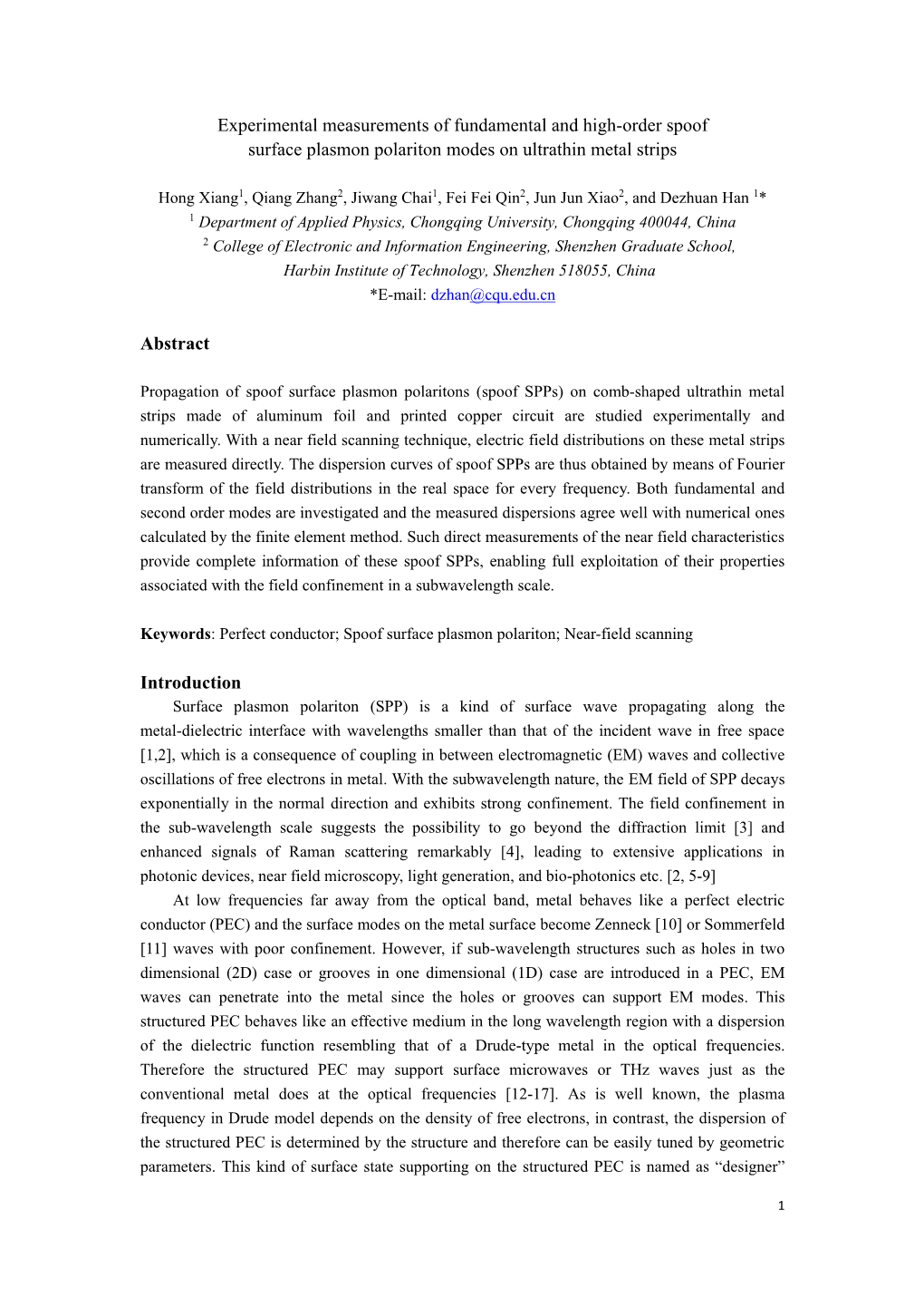 Experimental Measurements of Fundamental and High-Order Spoof Surface Plasmon Polariton Modes on Ultrathin Metal Strips