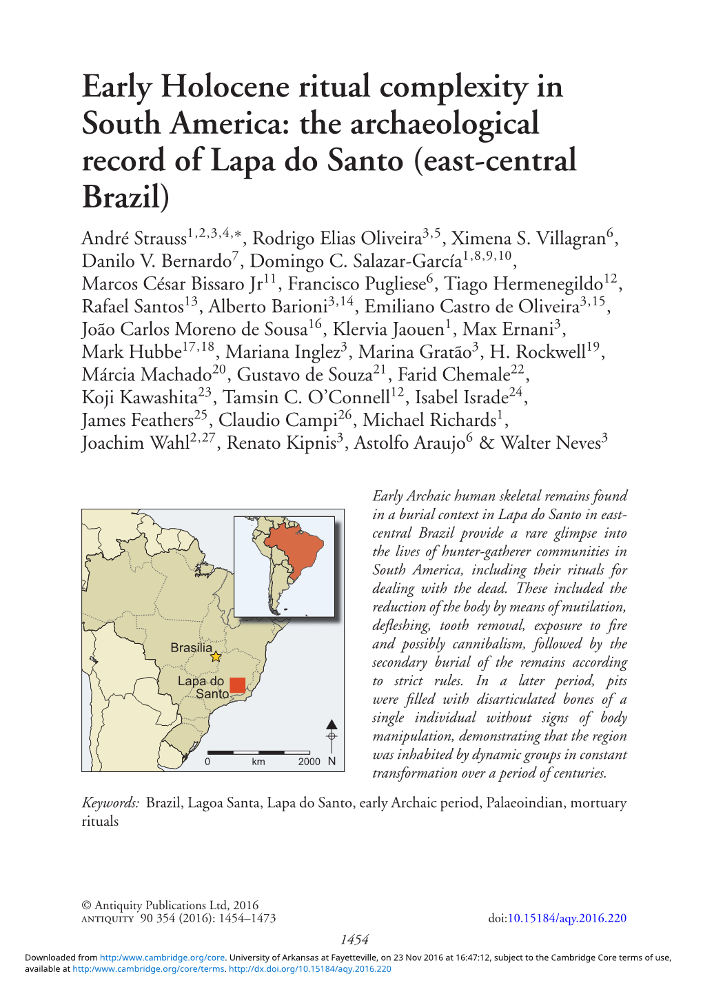 The Archaeological Record of Lapa Do Santo (East-Central Brazil) André Strauss1,2,3,4,∗, Rodrigo Elias Oliveira3,5, Ximena S