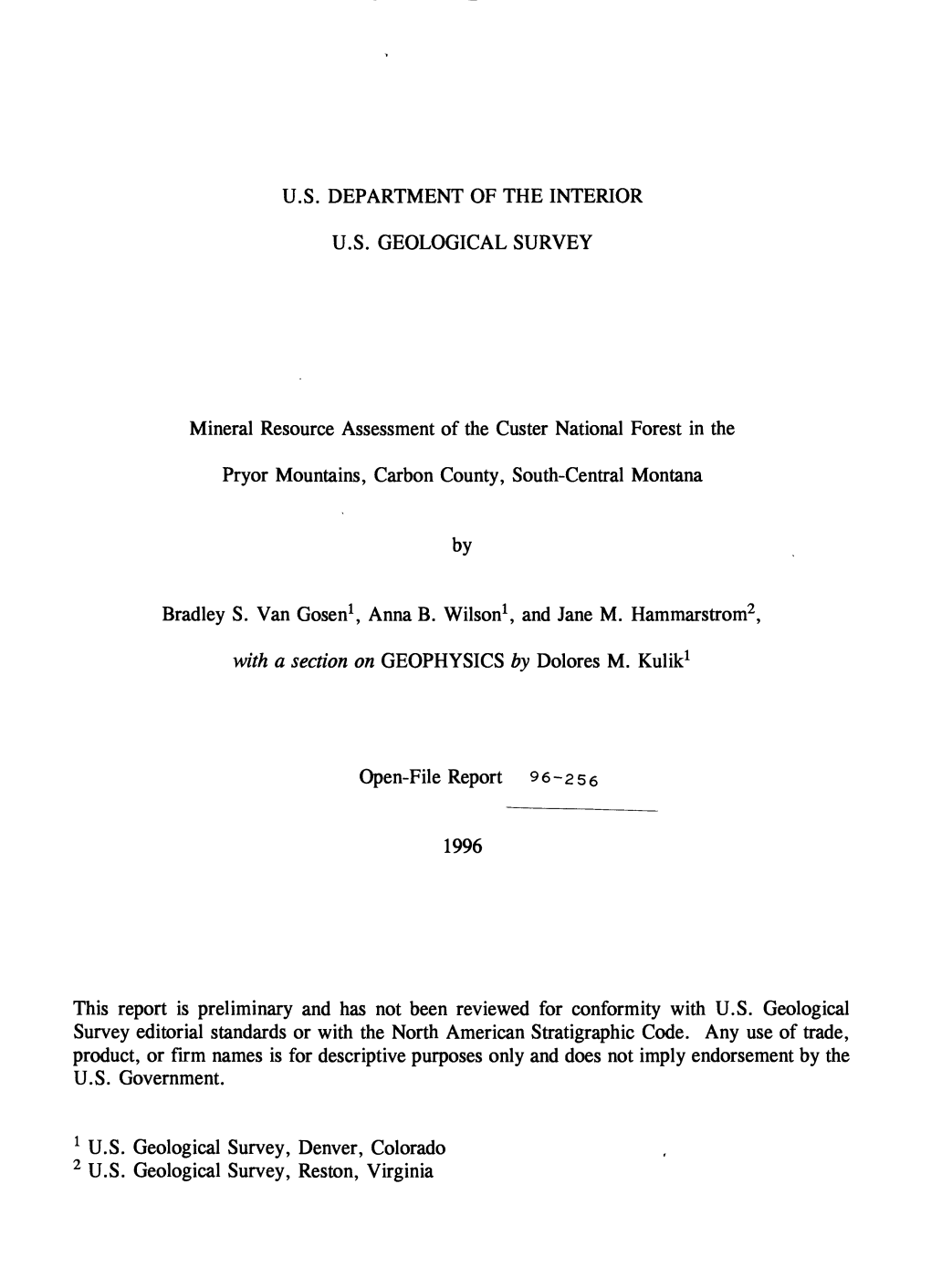 Mineral Resource Assessment of the Custer National Forest in The