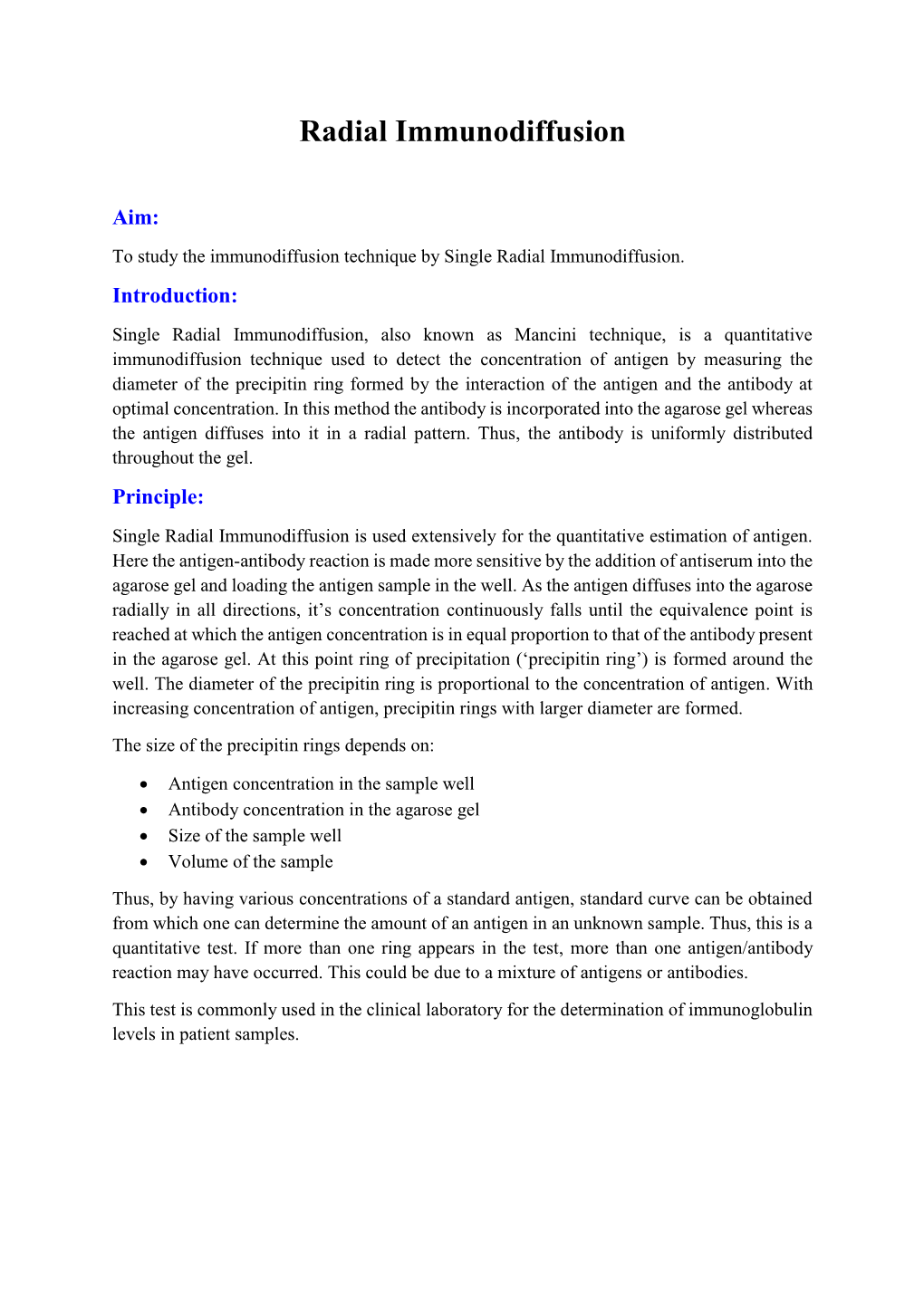 Radial Immunodiffusion Assay Protocol