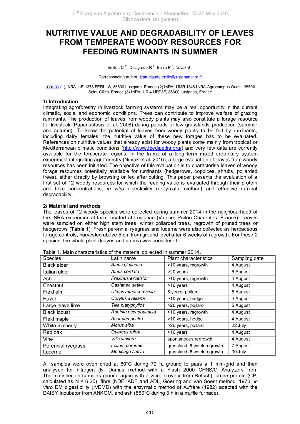 Nutritive Value and Degradability of Leaves from Temperate Woody Resources for Feeding Ruminants in Summer