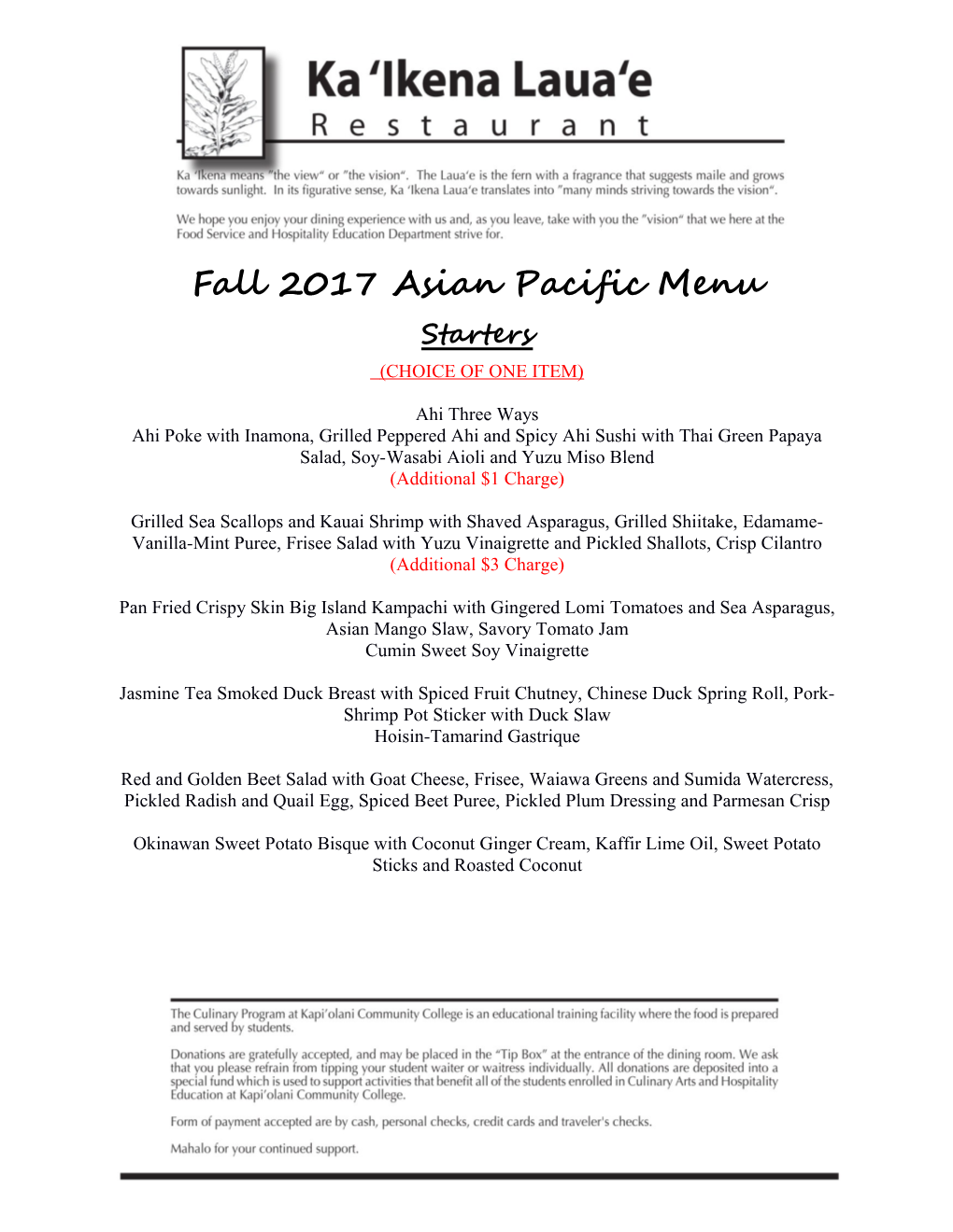 Fall 2017 Asian Pacific Menu Starters