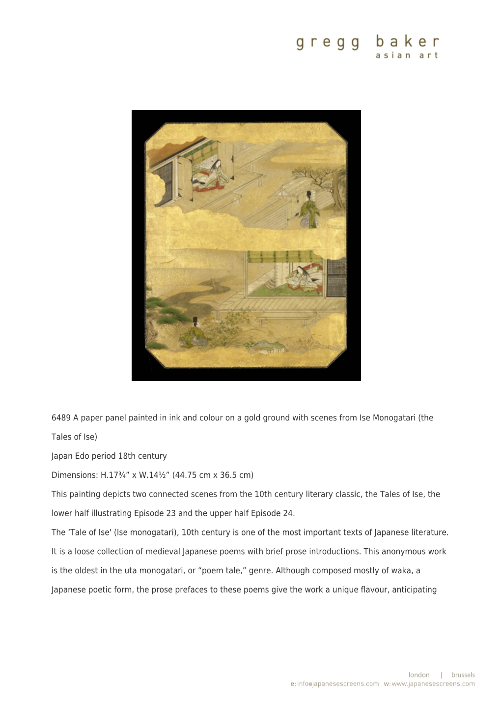 6489 a Paper Panel Painted in Ink and Colour on a Gold Ground with Scenes from Ise Monogatari (The