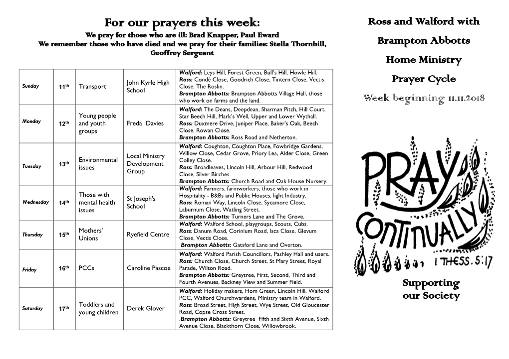 For Our Prayers This Week
