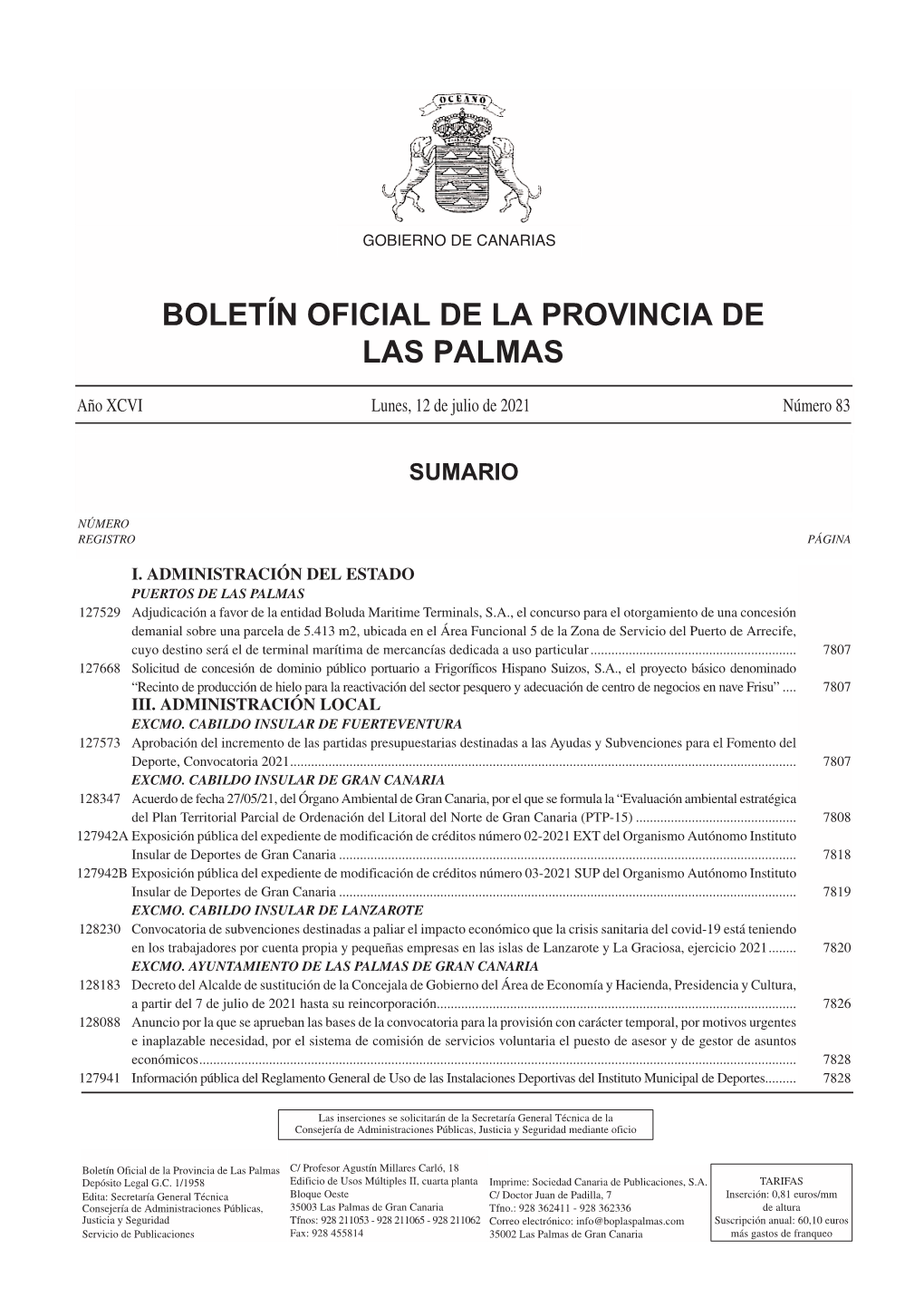 Boletín Oficial De La Provincia De Las Palmas