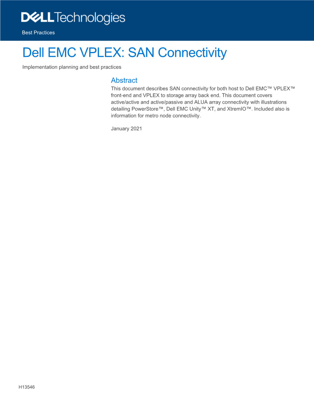 Dell EMC VPLEX: SAN Connectivity Implementation Planning and Best Practices