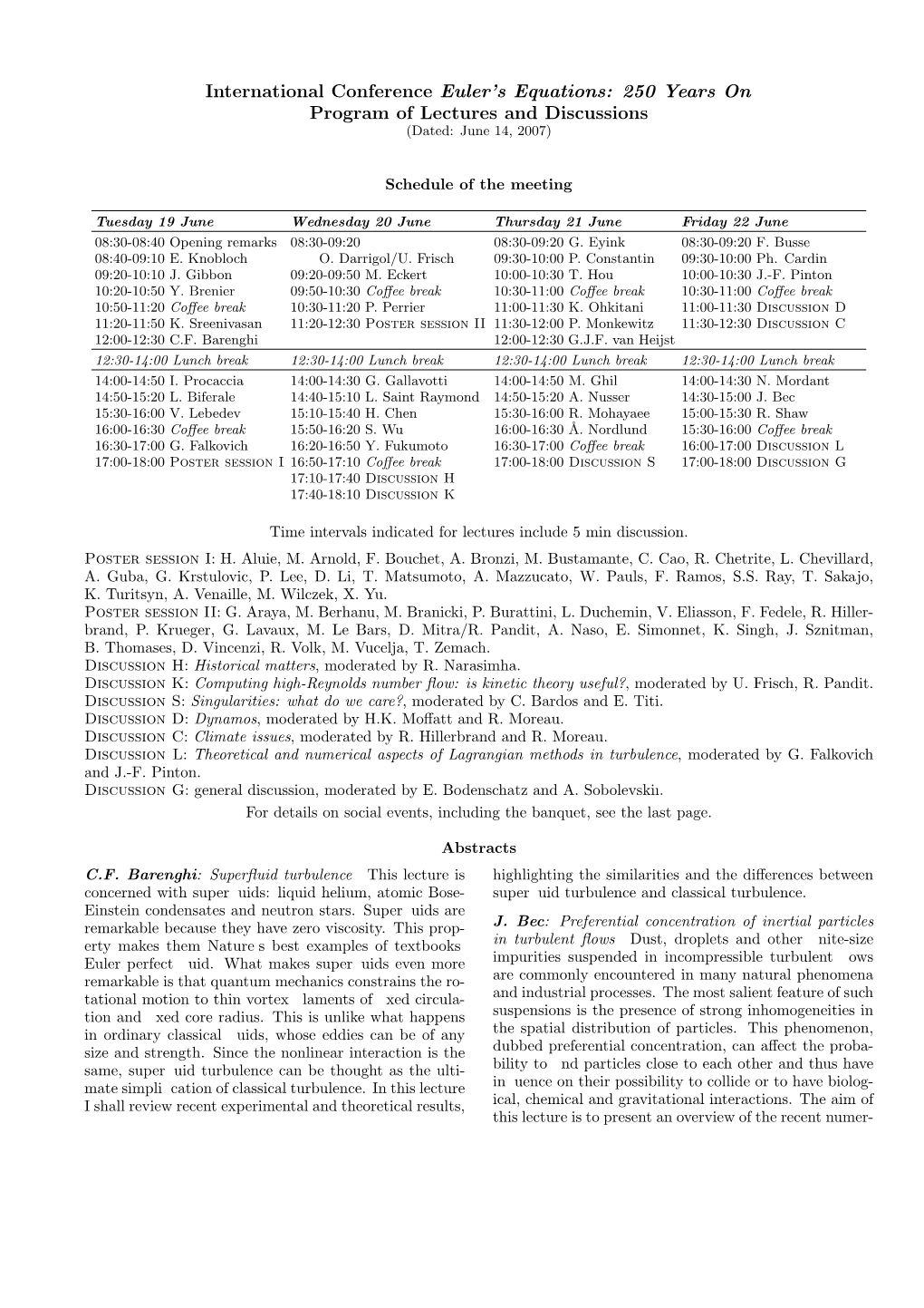 International Conference Euler's Equations: 250 Years on Program