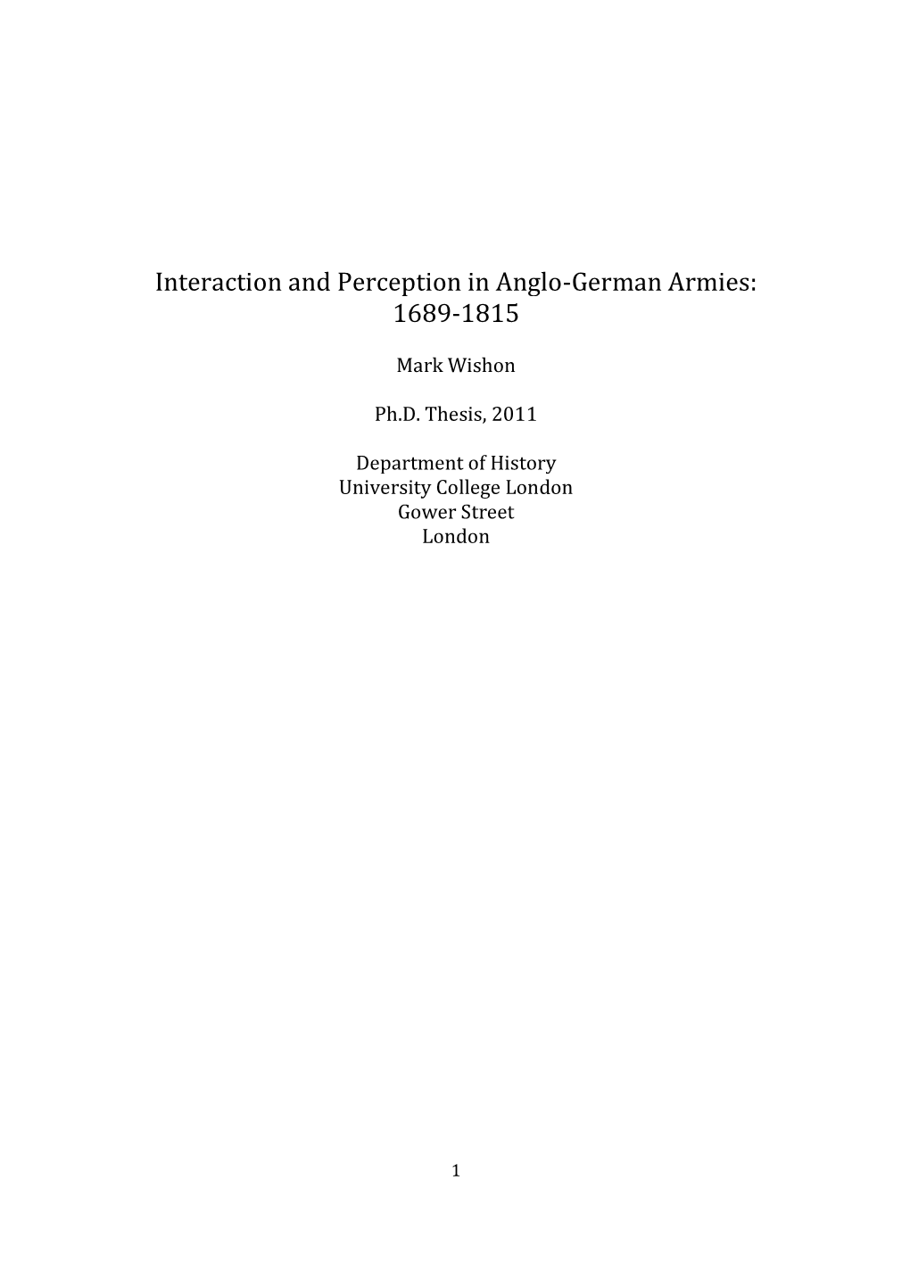 Interaction and Perception in Anglo-German Armies: 1689-1815