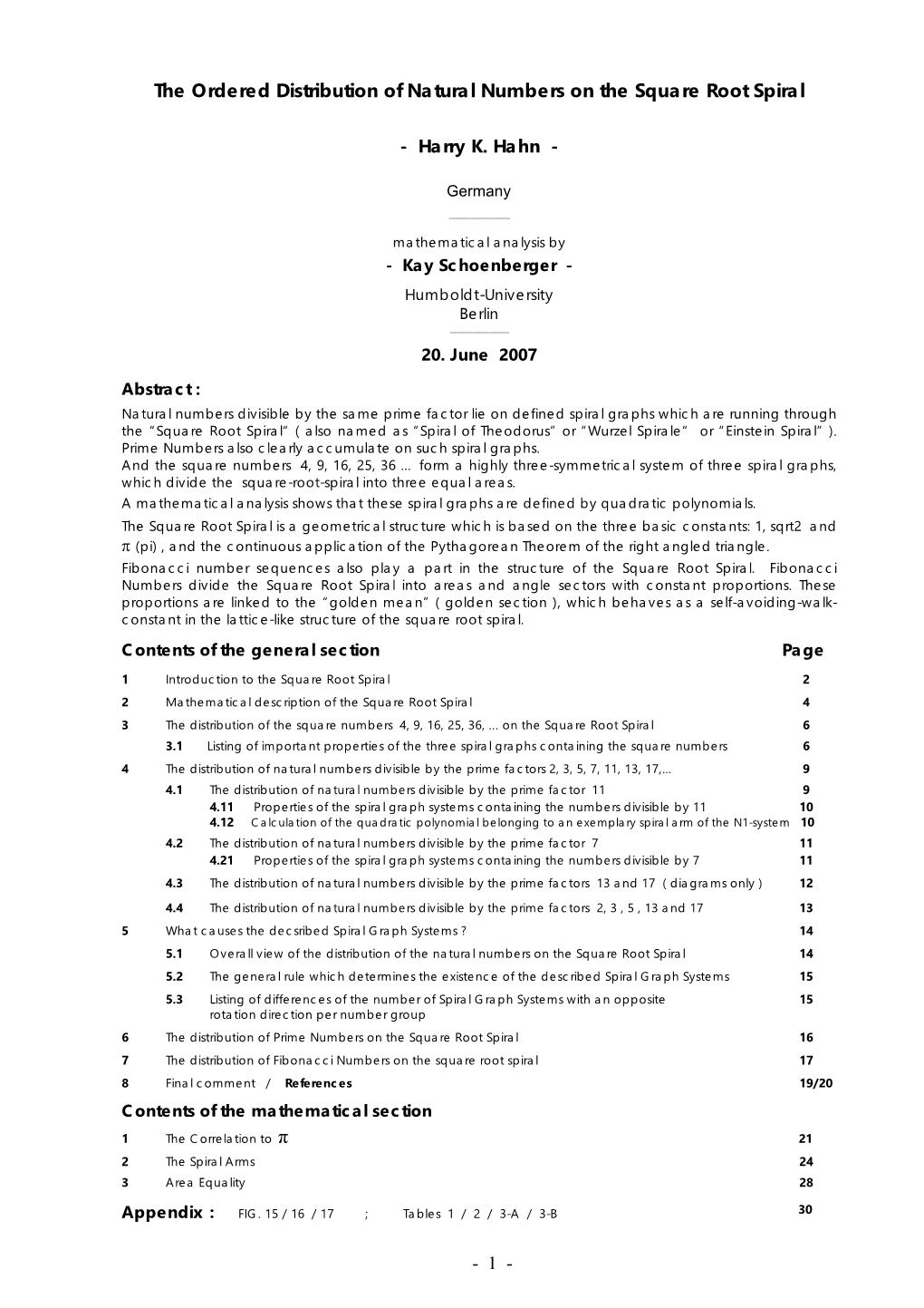 The Ordered Distribution of Natural Numbers on the Square Root Spiral