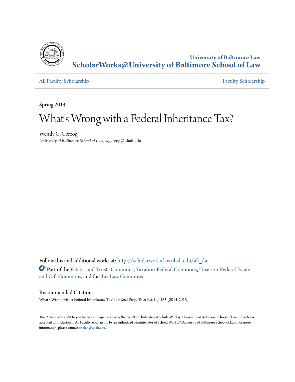 What's Wrong with a Federal Inheritance Tax? Wendy G