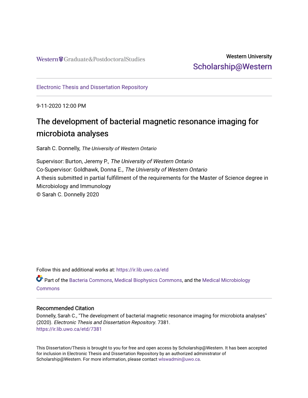 The Development of Bacterial Magnetic Resonance Imaging for Microbiota Analyses