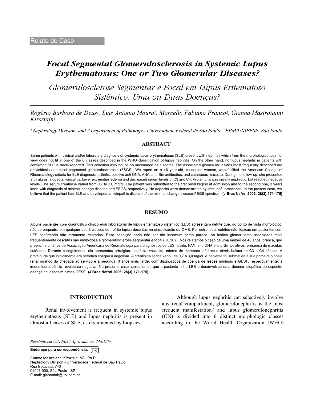 Focal Segmental Glomerulosclerosis in Systemic Lupus Erythematosus