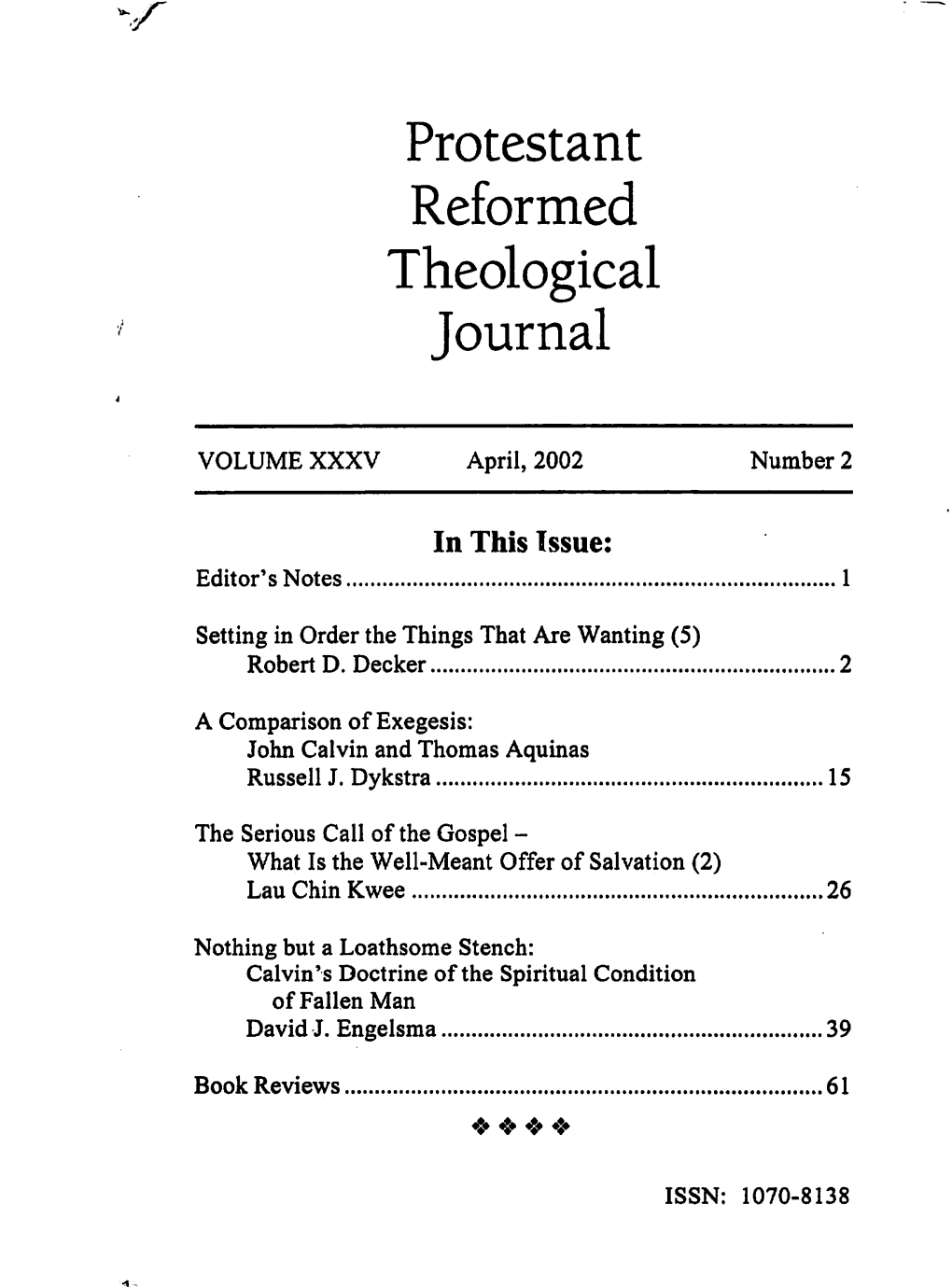 Protestant Reformed Theological Journal